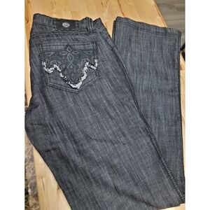 Antik Denim Womens Black Embroidered Chain Pocket Straight Leg Jeans Size 27 USA
